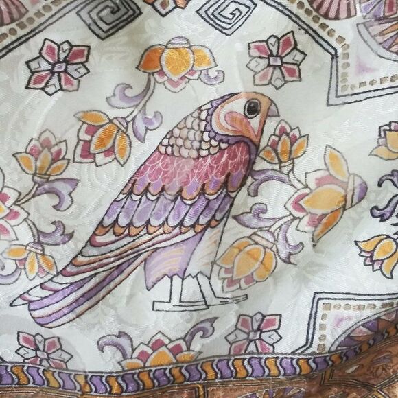 ANTHROPOLOGIE Floral Egyptian Cat Boho Silk Blouse Flowy Balloon Sleeves Size M - Picture 12 of 13